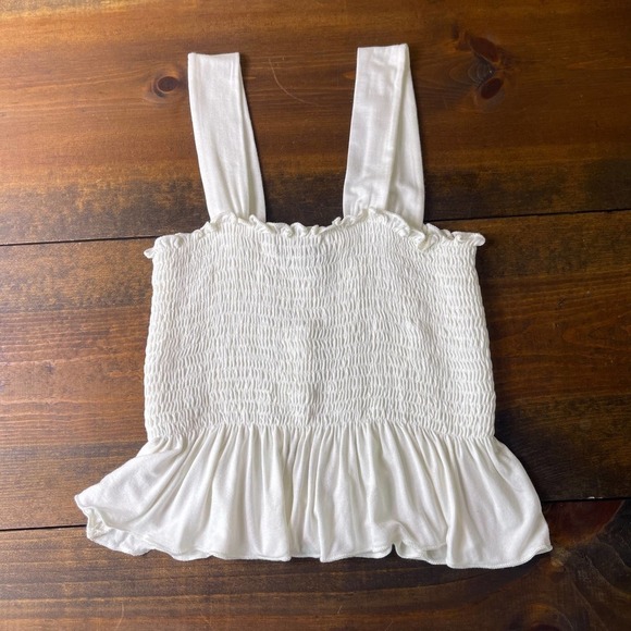 Urban Outfitters White Smocked Ruffle Wide Strap Cropped Tank Top Women's Small - Picture 2 of 9
